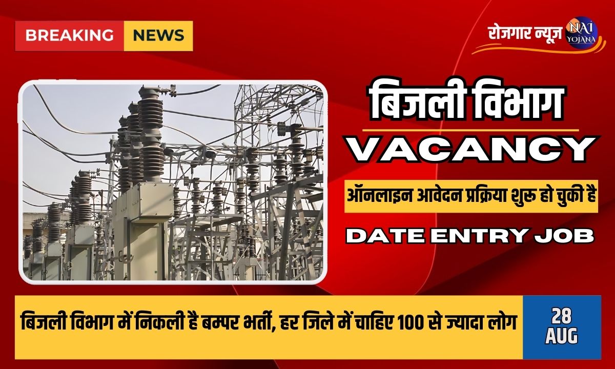 Data Entry Vacancy 2024 : बिजली विभाग में निकली बम्पर भर्ती, हर जिले में चाहिए 100 से ज्यादा लोग 1 bumper recruitment has come out in electricity department